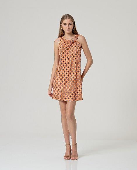 Vestido tirantes drapeado estampado Surkana MINT711 naranja