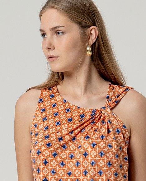 Vestido tirantes drapeado estampado Surkana MINT711 naranja detalle