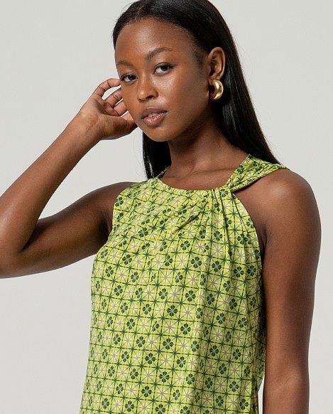 Vestido drapeado estampado Surkana MINT711 pistacho detalle