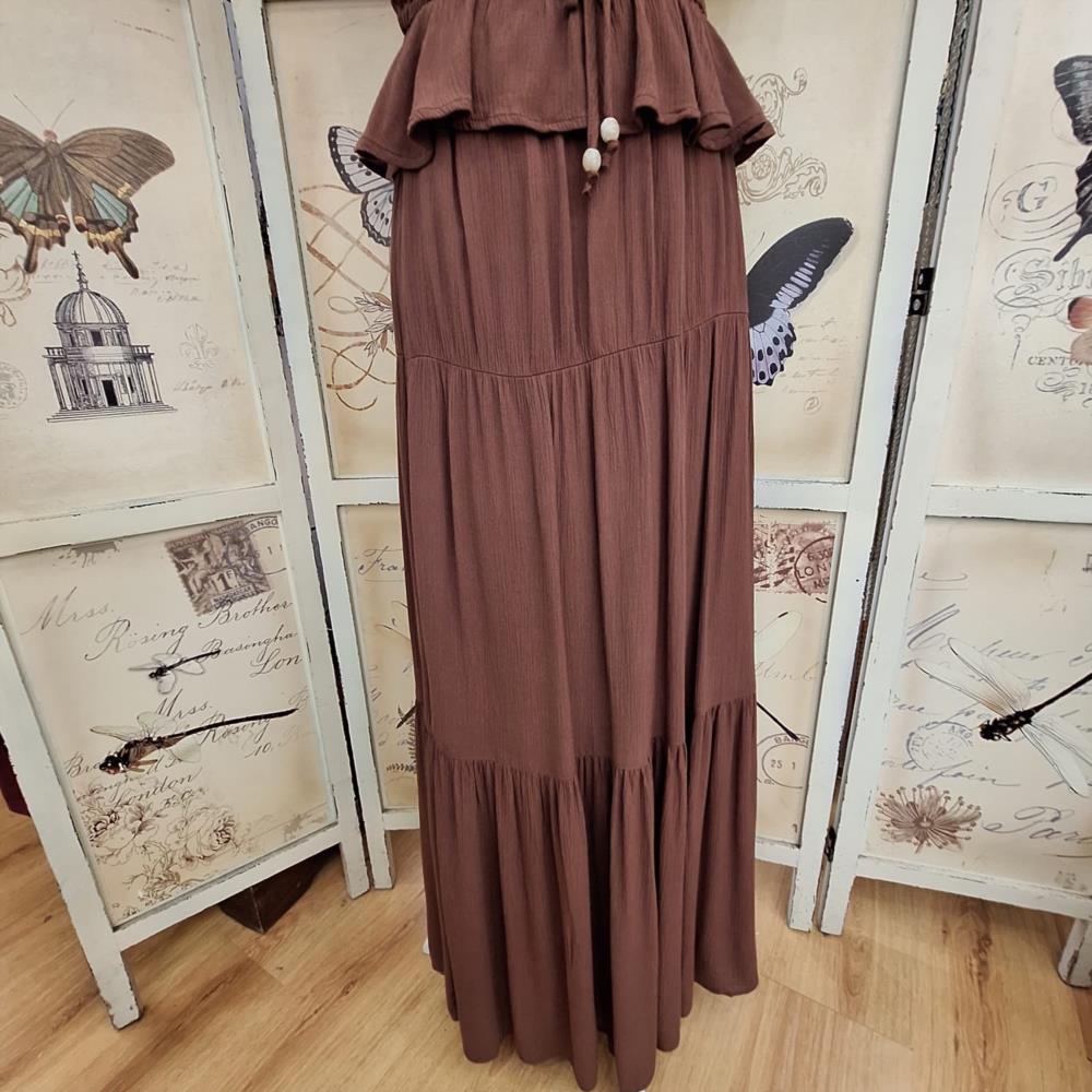 Falda midi bambula Tiffosi Camponesa marrón