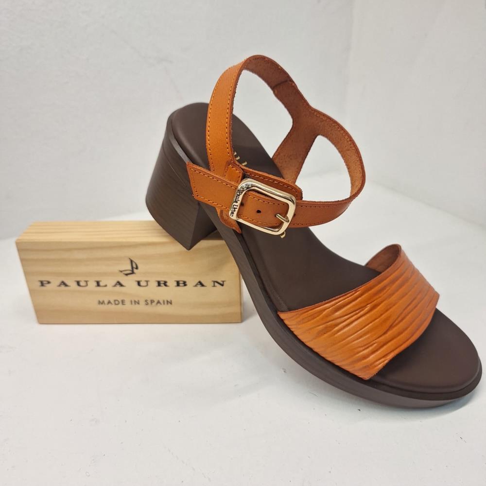 Sandalia tacón corteza Paula Urban 34-2067 naranja