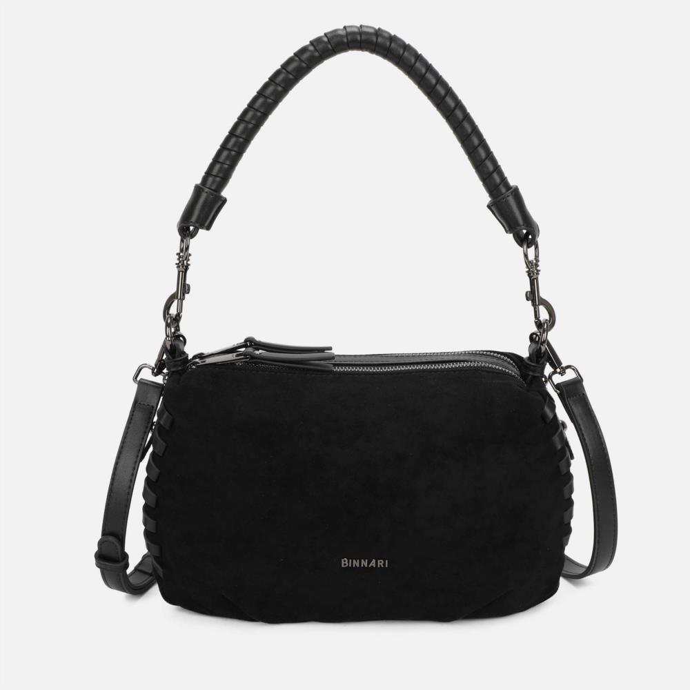 Bolso croquetón antelina con pasadas Binnari Flavia 20763 negro