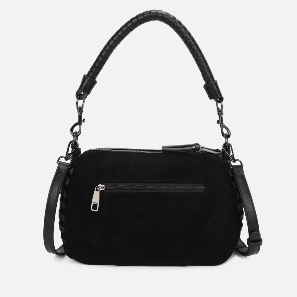 Bolso croquetón antelina con pasadas Binnari Flavia 20763 negro trasera