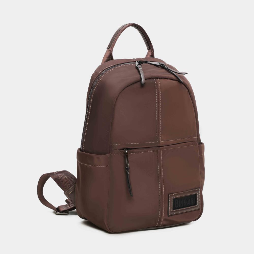 Bolso mochila Nylon pespuntes Binnari Alina 20692 marrón lateral