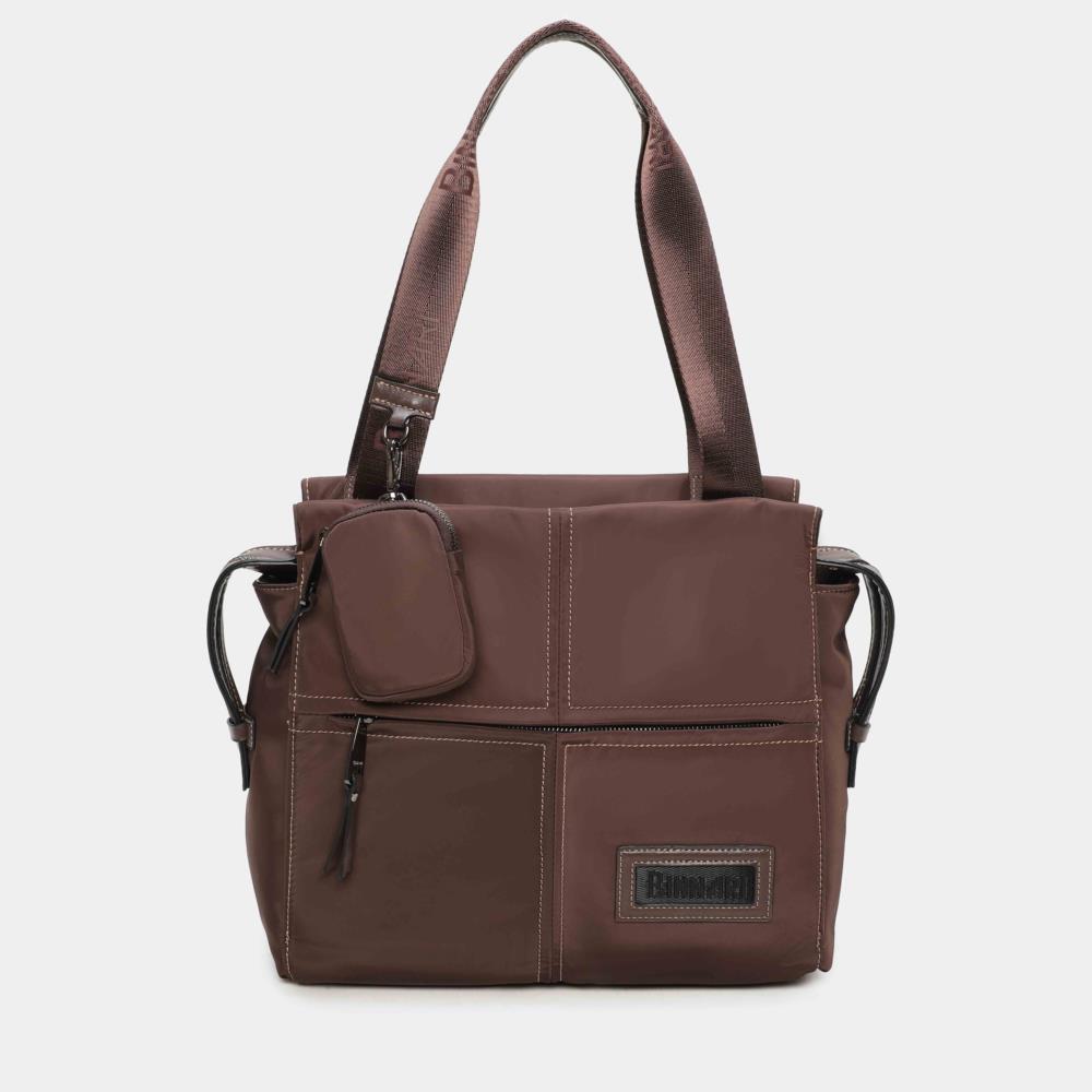 Bolso paquetero pespunteado cruz nylon Binnari Alina 20690 marrón