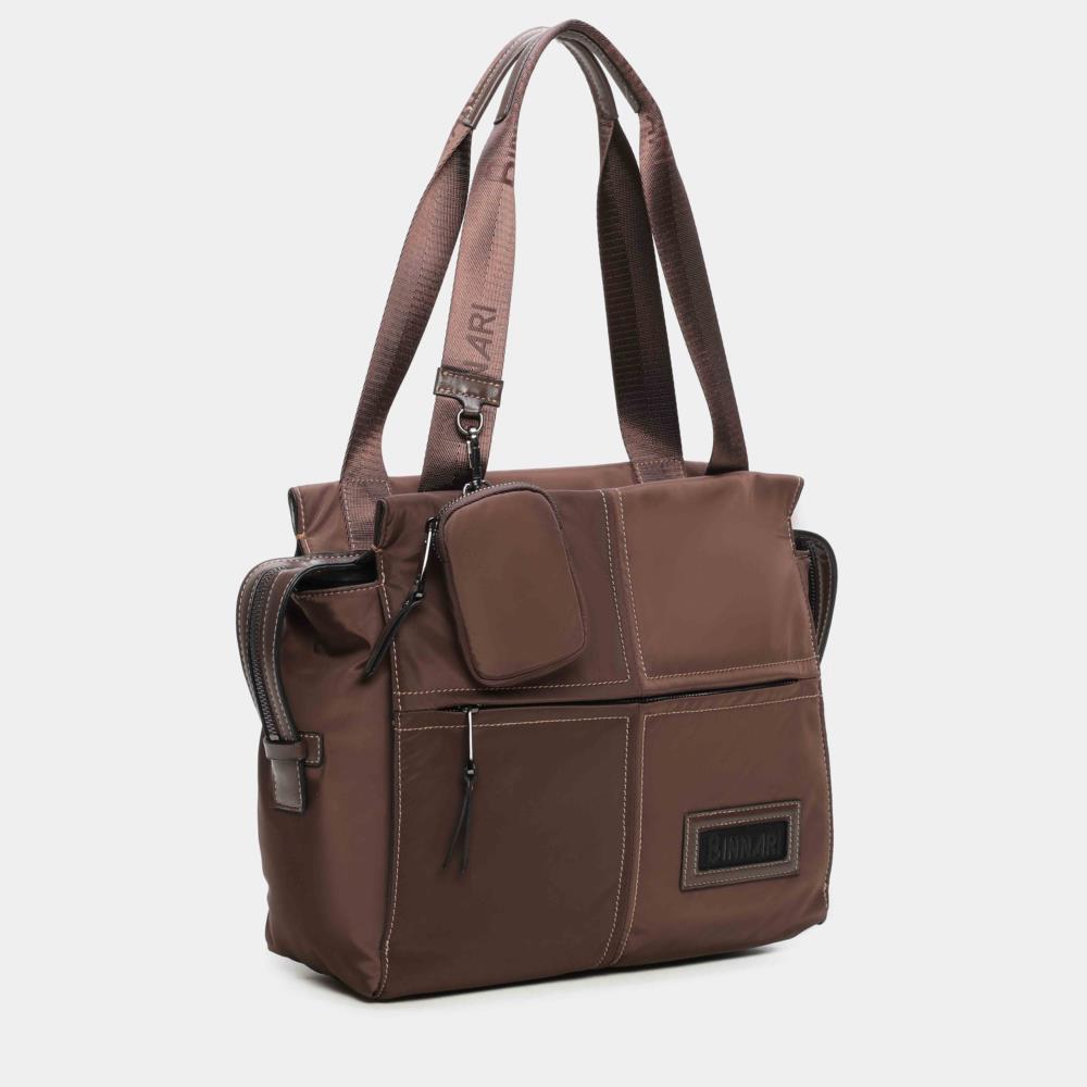 Bolso paquetero pespunteado cruz nylon Binnari Alina 20690 marrón lateral