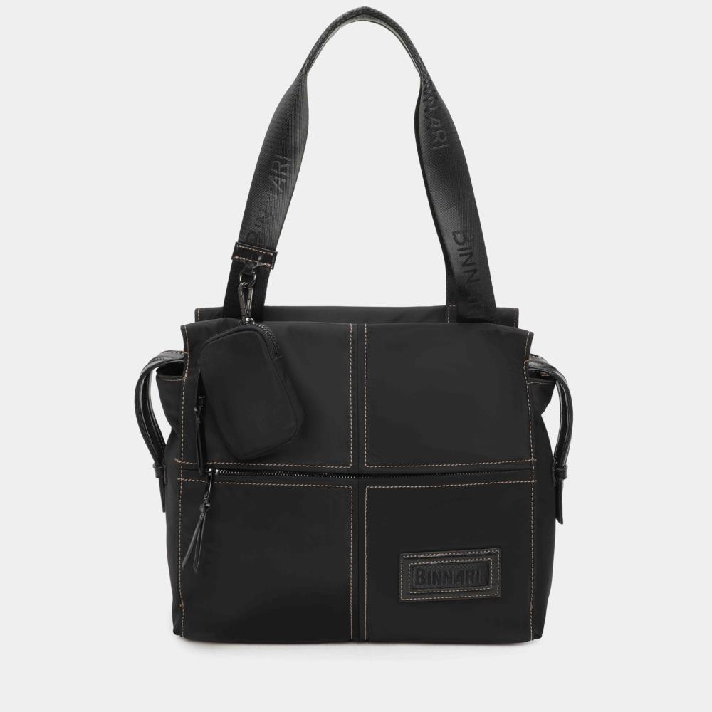 Bolso paquetero pespunteado cruz nylon Binnari Alina 20690 negro