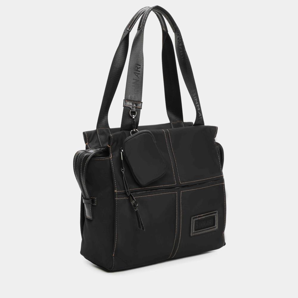 Bolso paquetero pespunteado cruz nylon Binnari Alina 20690 negro lateral