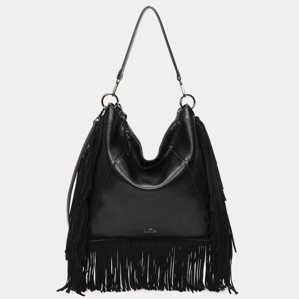Bolso gondola con flecos Binnari Kate negro