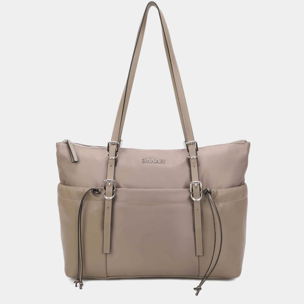 Bolso tote nylon con polipiel Binnari Elodie 20720 Taupe