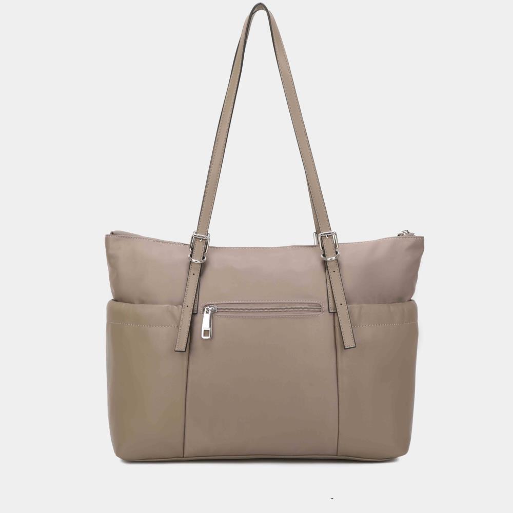 Bolso tote nylon con polipiel Binnari Elodie 20720 Taupe trasera