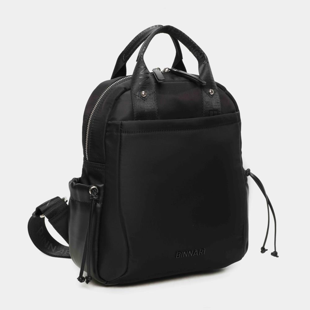 Bolso mochila nylon con polipiel Binnari Elodie 20721 negro lateral