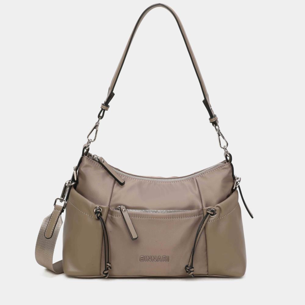 Bolso agondolado nylon con polipiel Binnari Elodie 20722 taupe