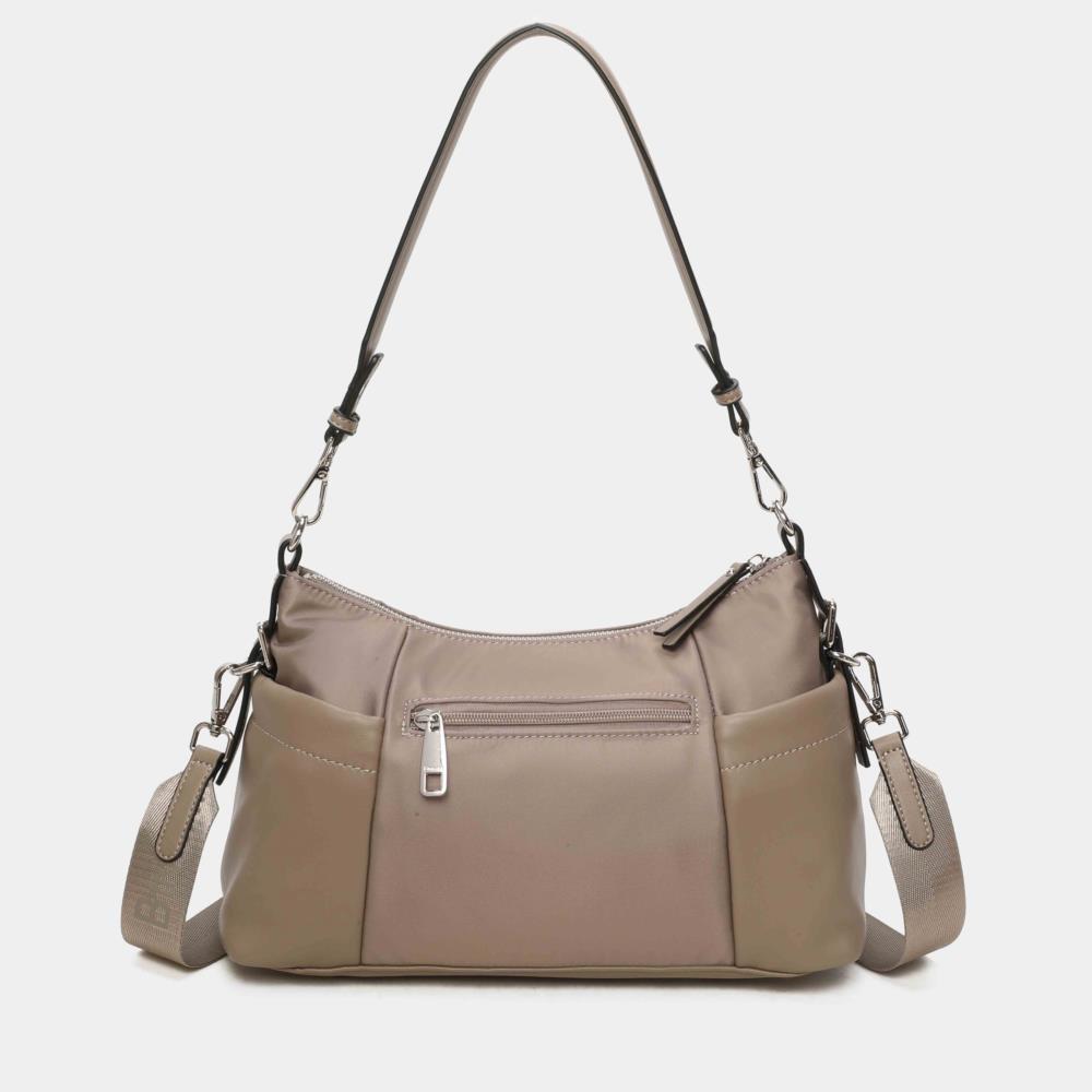 Bolso agondolado nylon con polipiel Binnari Elodie 20722 taupe trasera