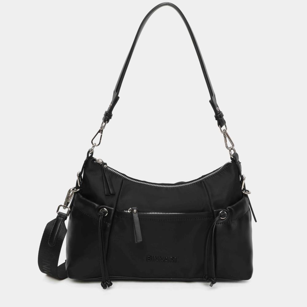 Bolso agondolado nylon con polipiel Binnari Elodie 20722 negro