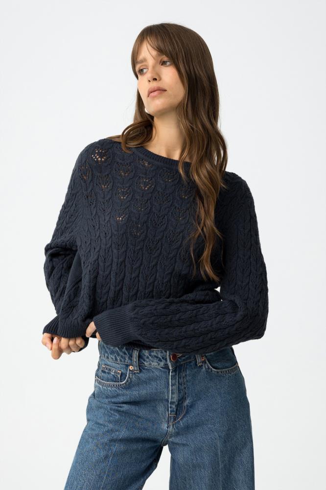 Jersey ochos calados Tiffosi cuello caja Melusine marino detalle