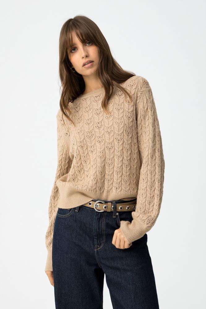 Jersey ochos calados cuello caja Tiffosi Melusine camel