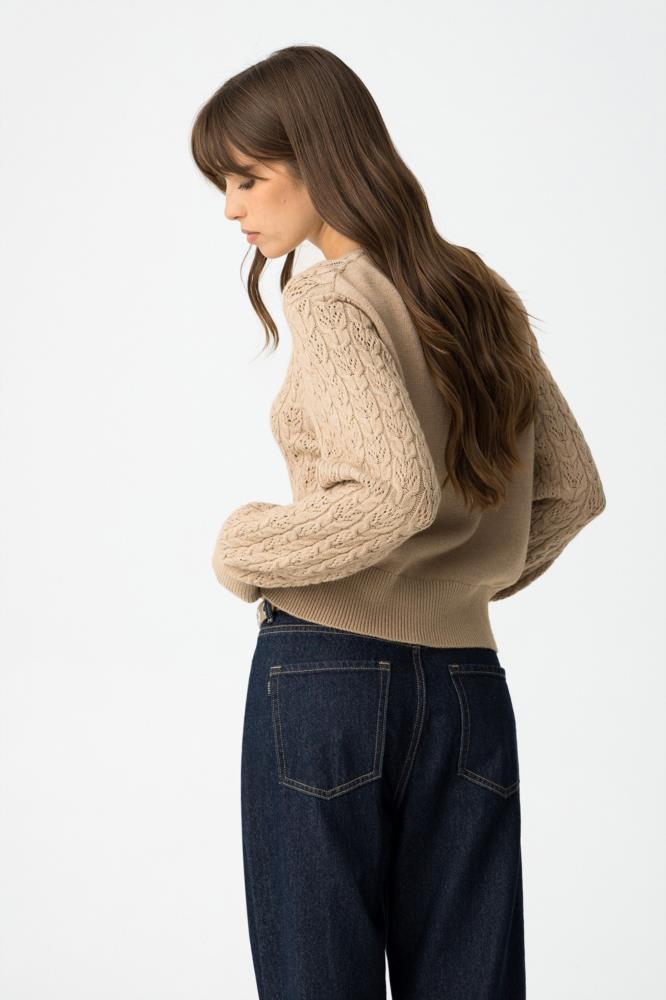 	 Jersey ochos calados cuello caja Tiffosi Melusine camel trasera