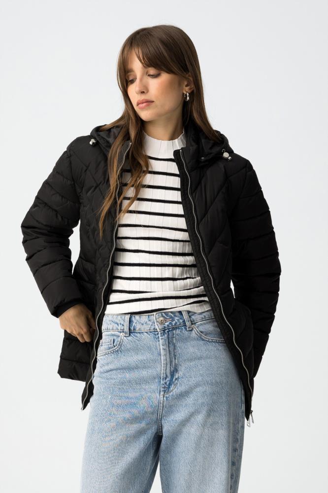 Anorak capucha doble acolchado detalles poli Tiffosi Pennye negro abierta