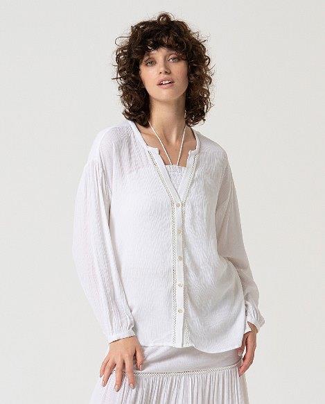 Camisa bambula cuelo pico vainicas Surkana Suco blanca