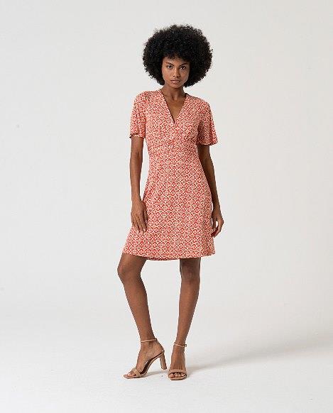 Vestido cuello pijo fajín estampado geométrico Surkana Kavi