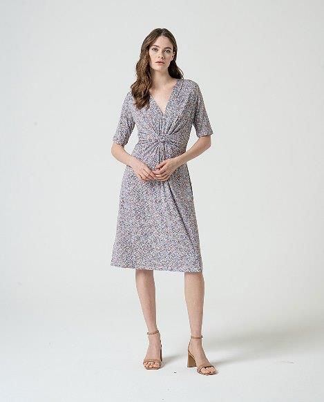 Vestido cuello pico nudo estampado multi Surkana Kaal