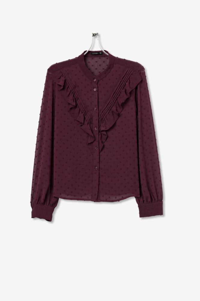 Camisa plumetti pico y lorzas Tiffosi Grato berenjena