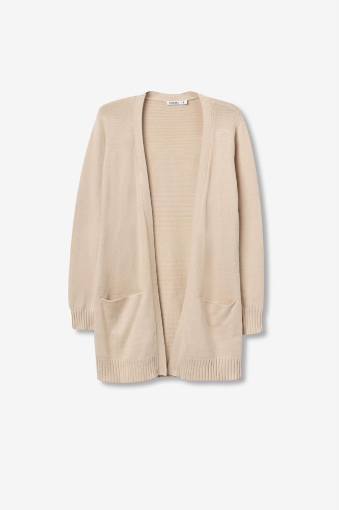 Cardigan larga con bolsillos ocultos Tiffosi Olinda beige