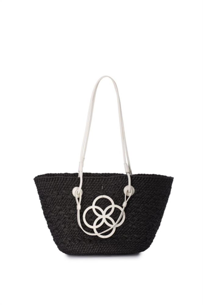 Bolso cesto  shopping anagrama straw negro