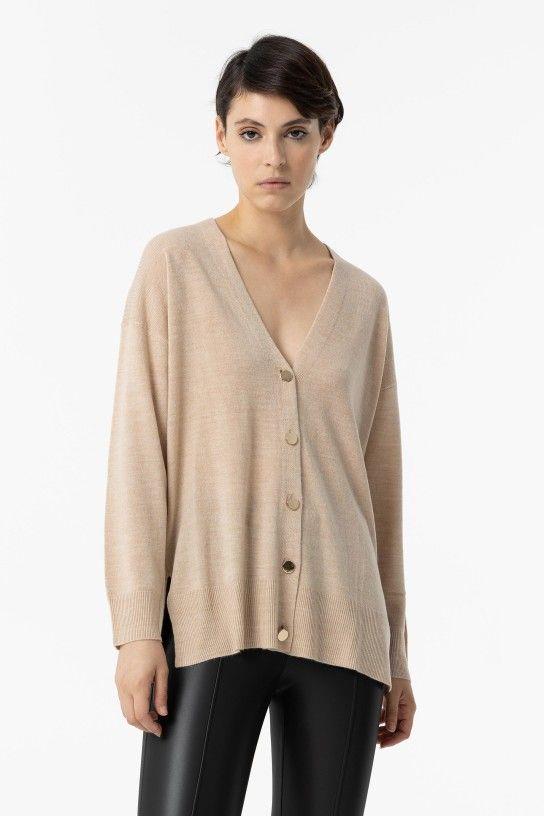 Cardigan botones Tiffosi Therion beige frontal