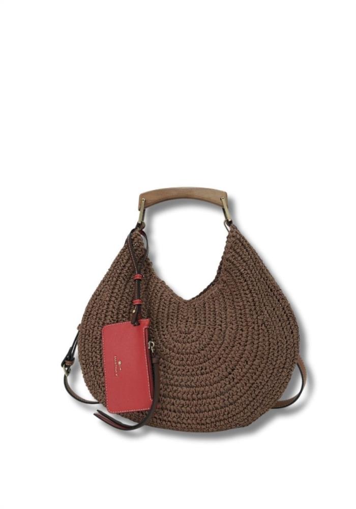 Bolso circular pajilla con asa madera Martina K 25290 marrón