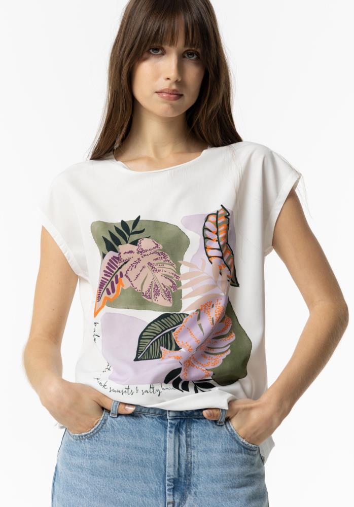 Camiseta sedosa flores tropicales Tiffosi Mae_57 detalle
