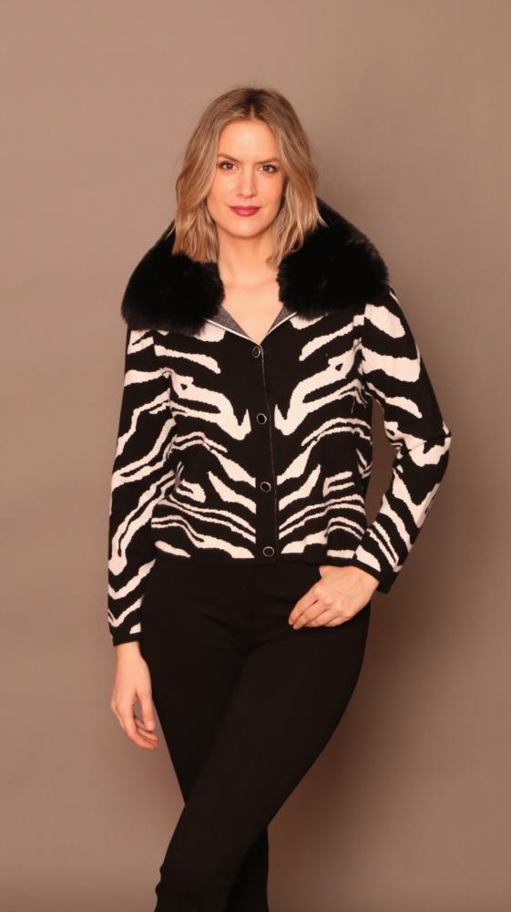 Chaqueta cebra cuello pelo Lemaille