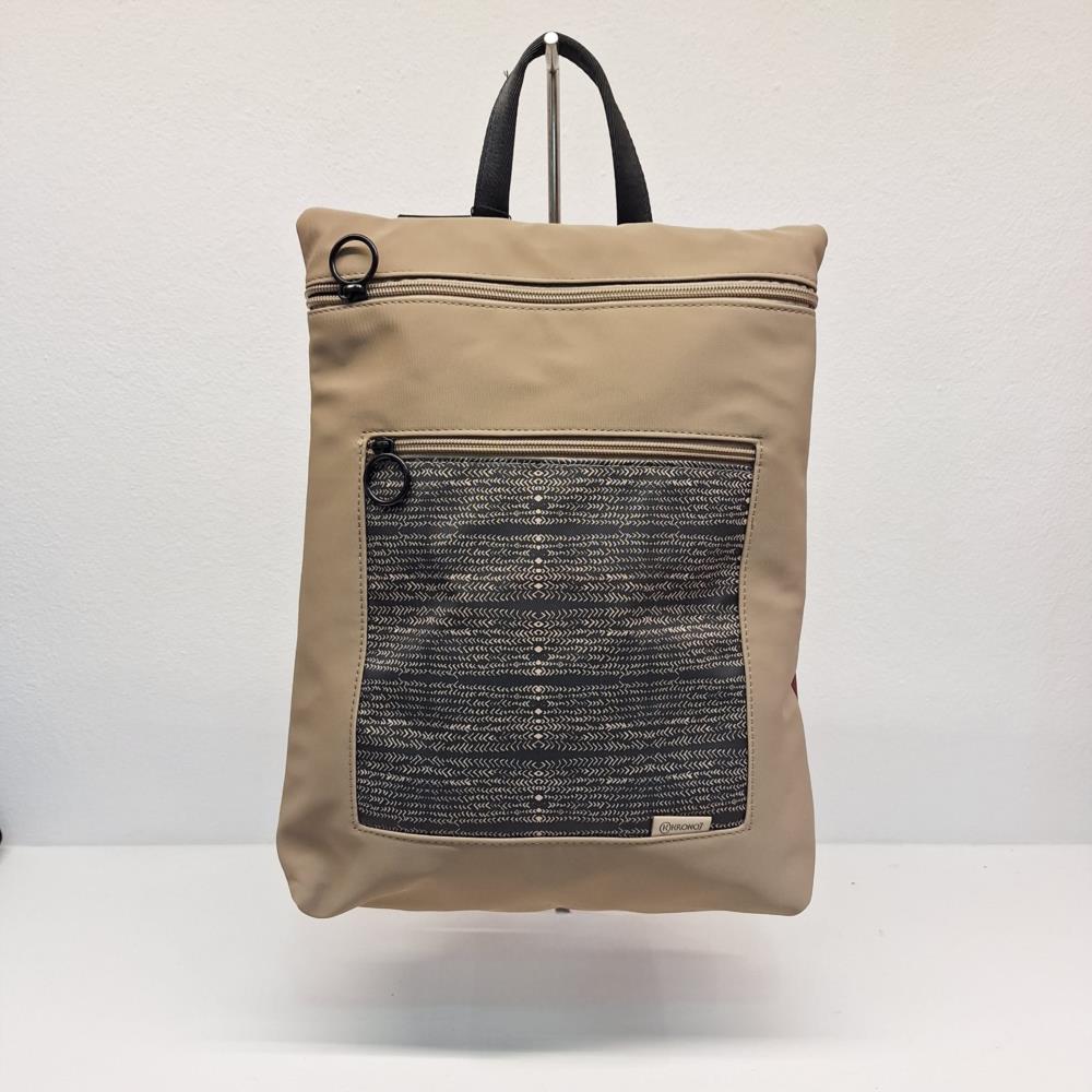 Mochila reversible nylon con bolsillo frontal Kronos Pilsen beige con granate