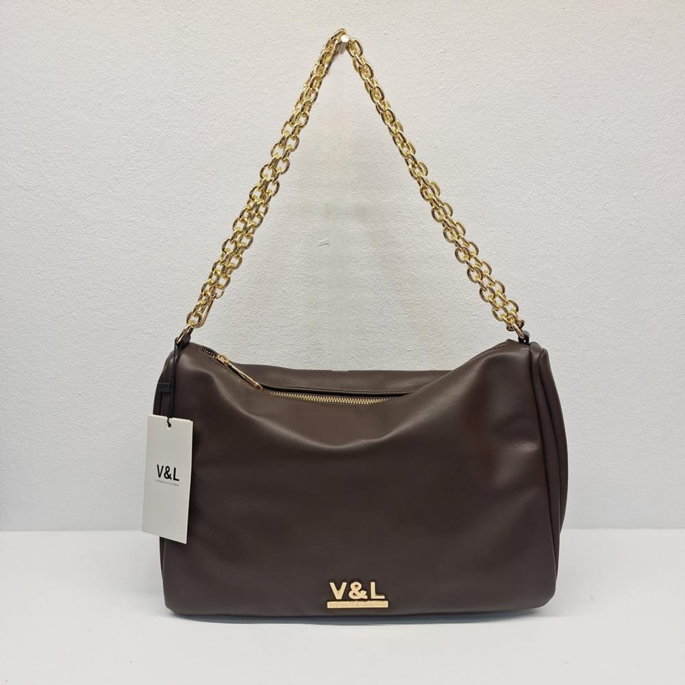 Bolso bandolera grande con cadena V&L marrón