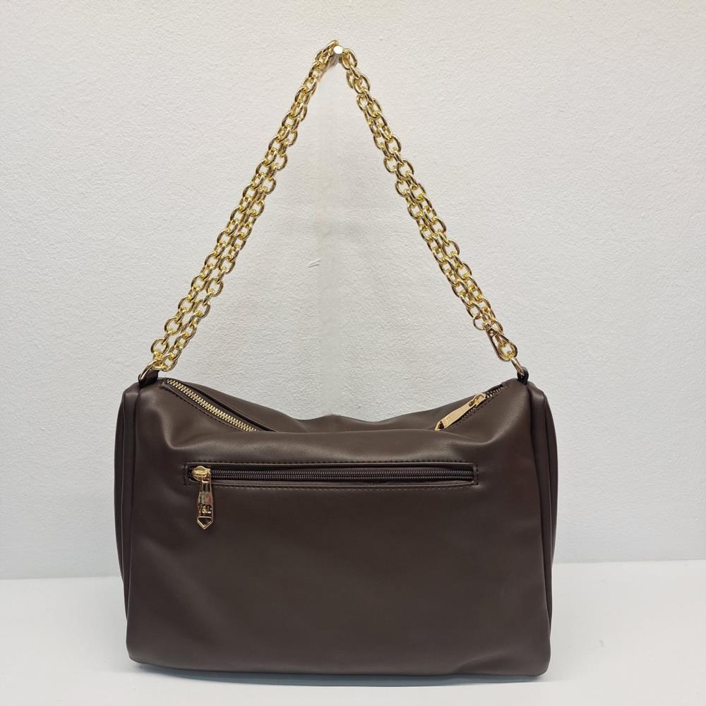 Bolso bandolera grande con cadena V&L marrón trasera