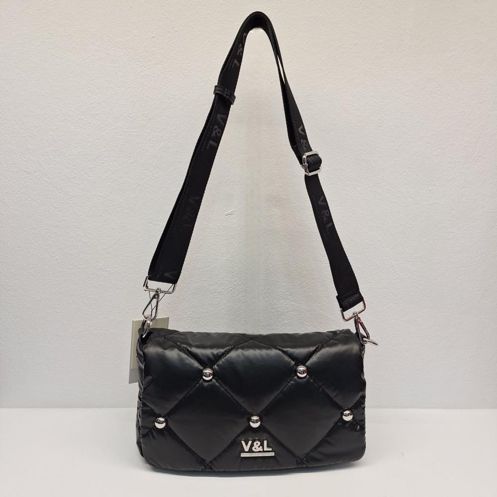 Bolso bandolera con solapa acolchado V&L negro