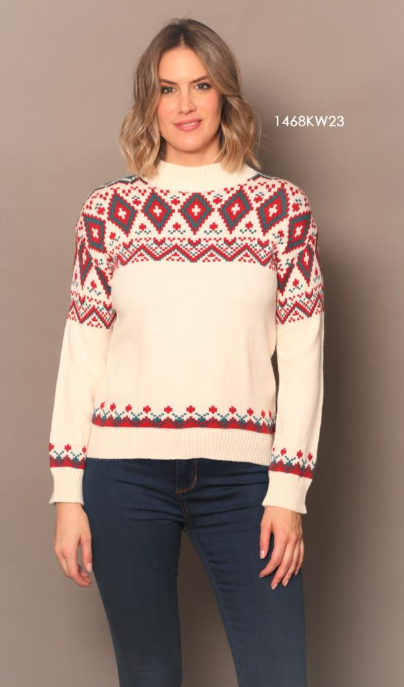 Jersey blanco con cenefas nordicas Lemaille