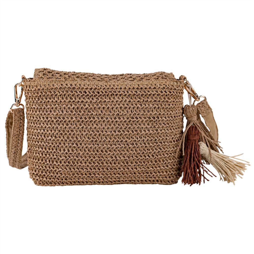 Bolso pajilla bandolera con tapa borlas y estrella Lois 602401 trasera