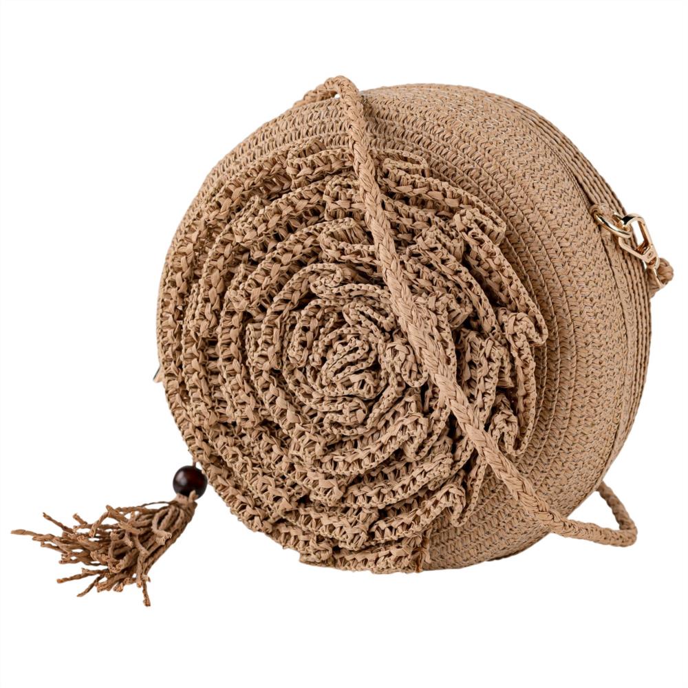 Bolso redondo pajilla rosetón Lois 602402 natural