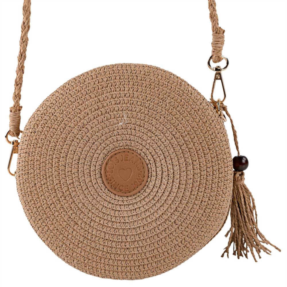 Bolso redondo pajilla rosetón Lois 602402 natural trasera