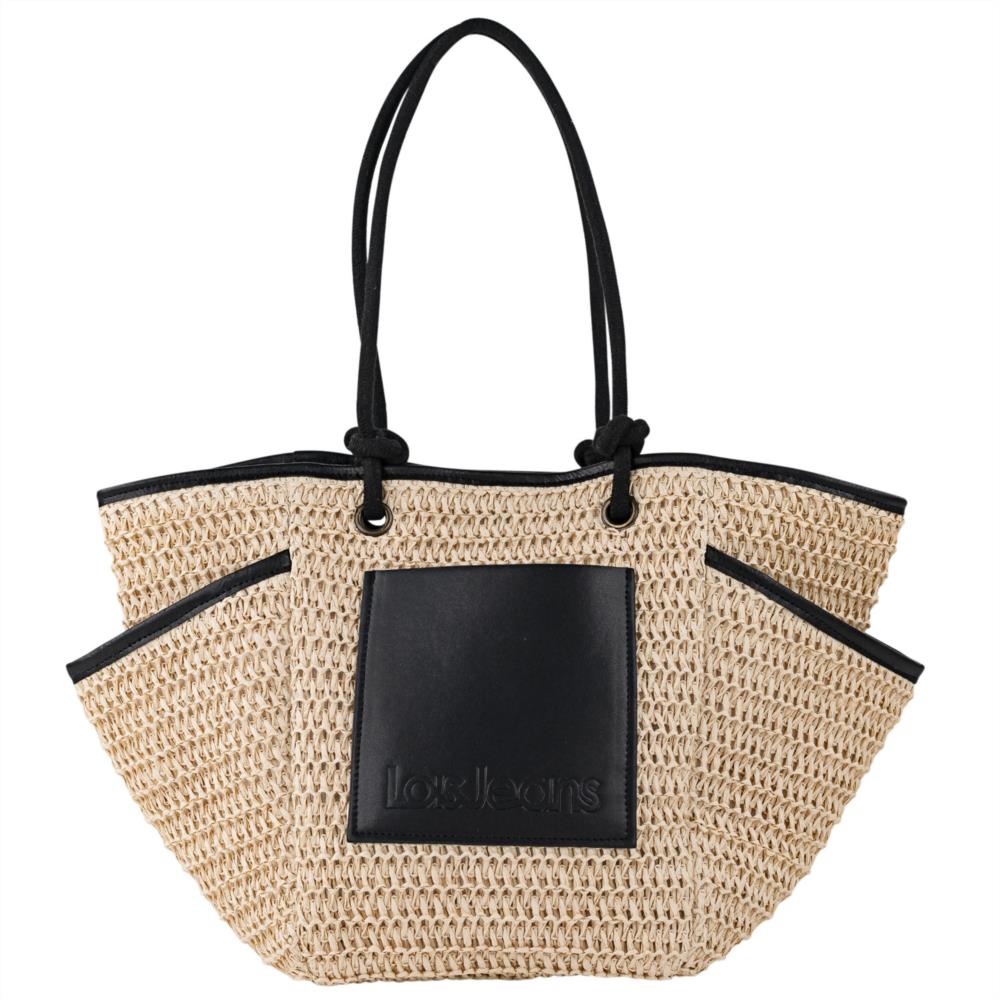 Bolso capazo pajilla con delalles negros Lois 602409