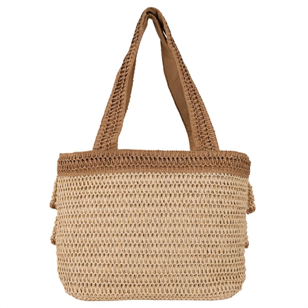 Bolso paquetero pajilla con volantes Lois natural 602412 trasera