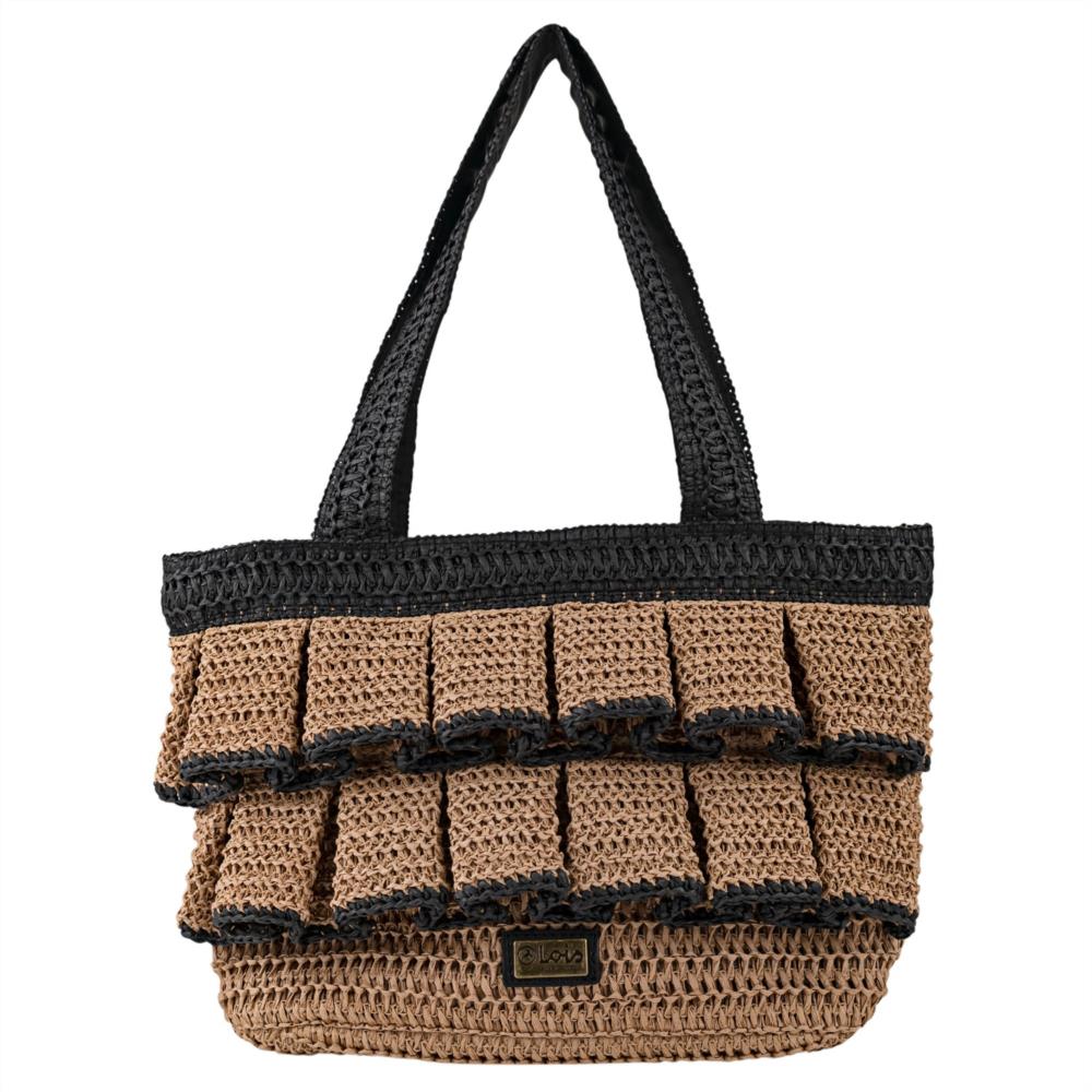 Bolso paquetero pajilla con volantes Lois negro 602412