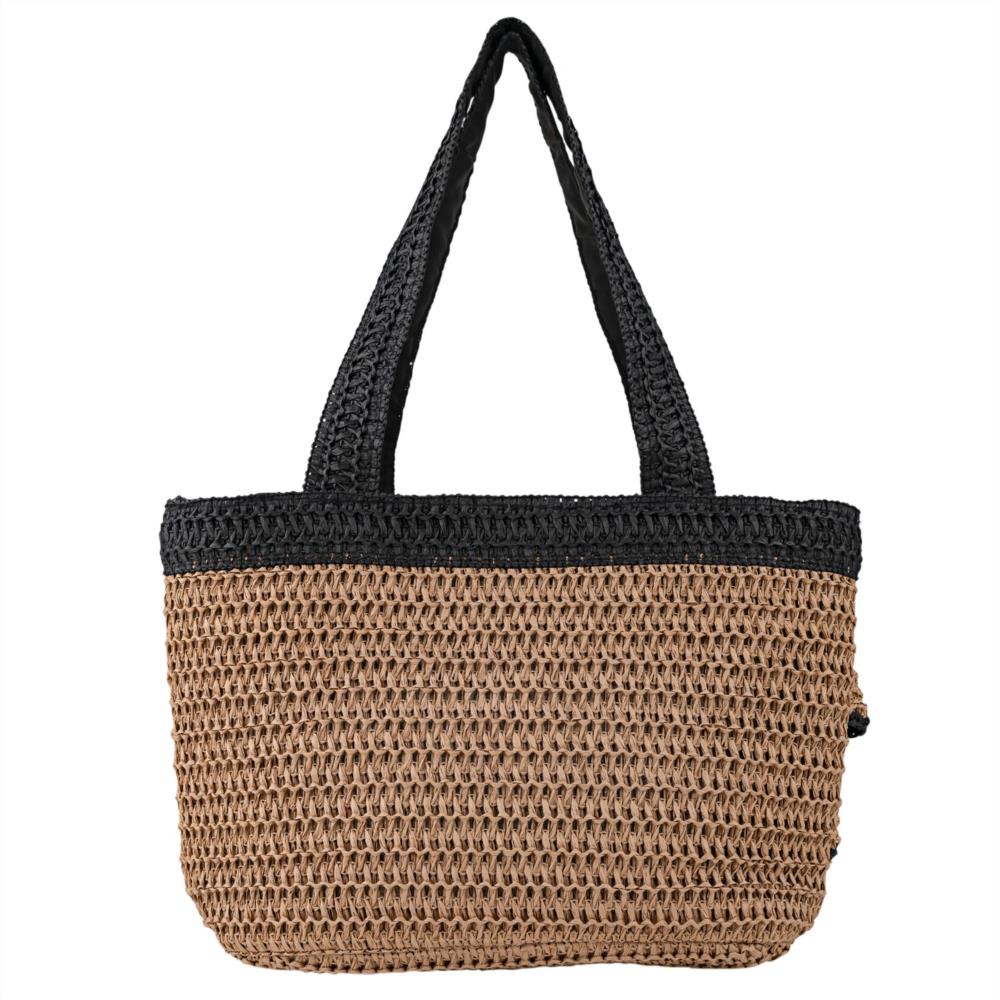 Bolso paquetero pajilla con volantes Lois negro 602412 trasera