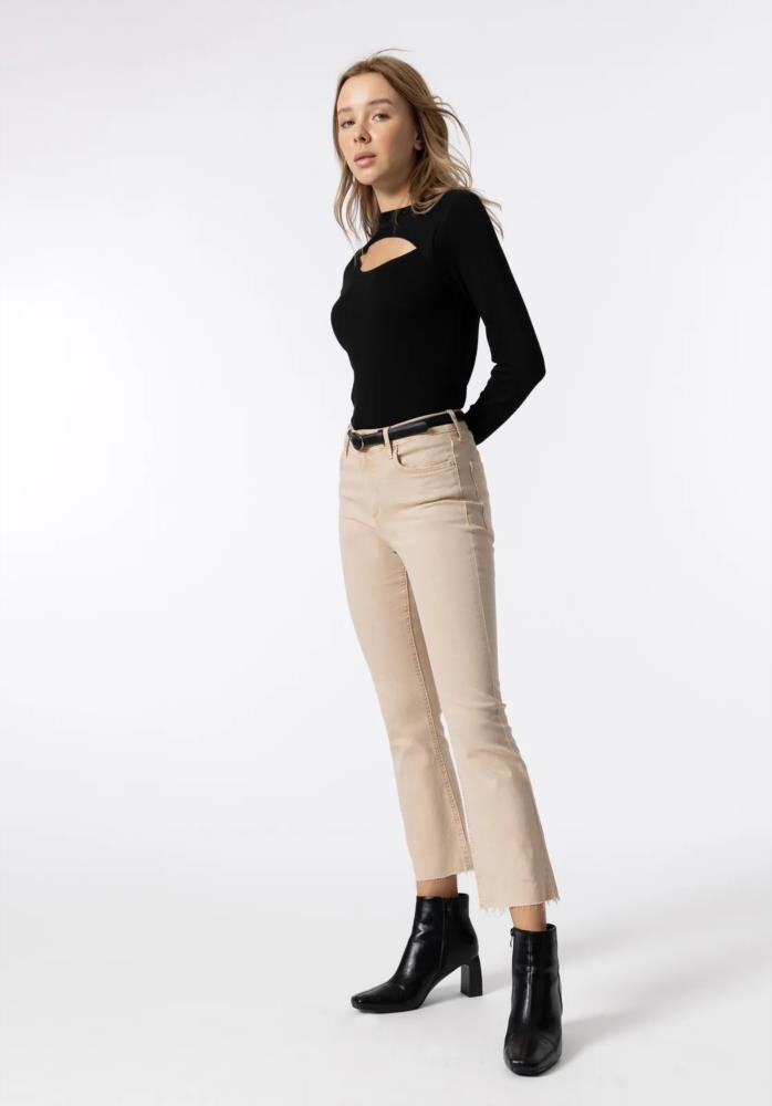 Pantalón cropped flare Tiffosi Megan_53 beige ladeada