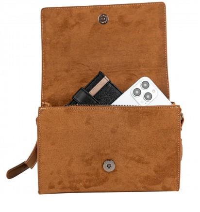 Bolso bandolera con tapa bordada antelina Lois 3277678 cuero abierto
