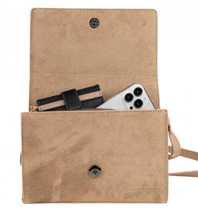 Bolso bandolera con tapa bordada antelina Lois 3277678 beige abierto