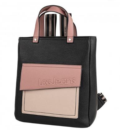 Bolso mochila tricolor Lois 327999 negro y rosa