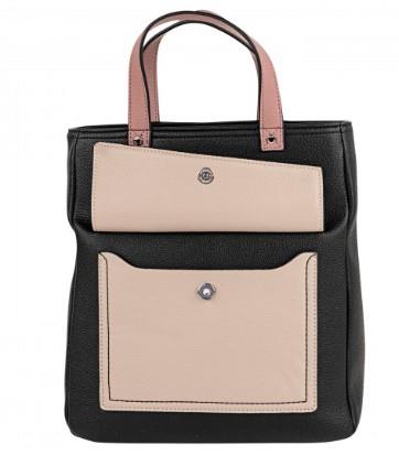 Bolso mochila tricolor Lois 327999 negro y rosa con bolsillo abierto